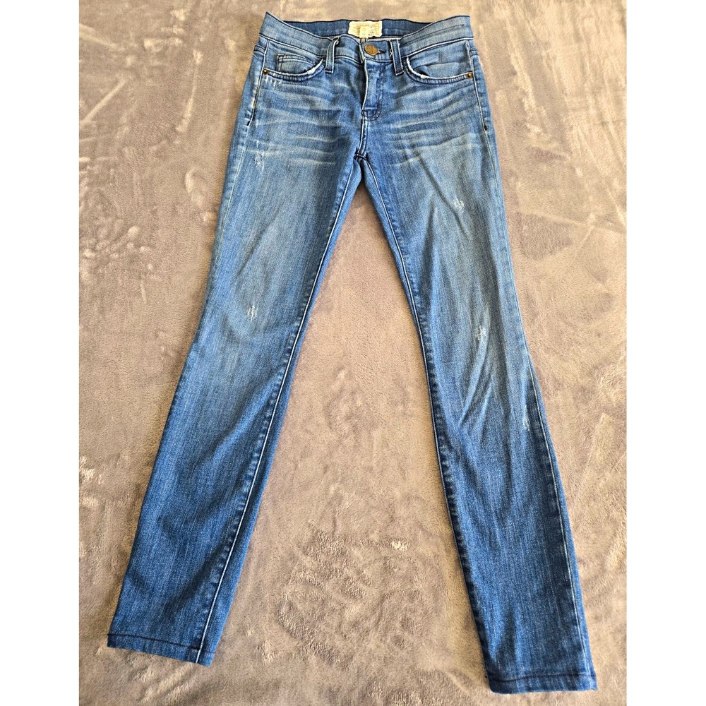 Current/Elliott The Rolled Skinny Womens Distressed Medium Wash Stretch Jeans 24